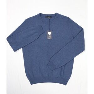 Lorenzo Magni Textured knit jumper Mens Crew neck Sweater Wool Blend Blue Italy